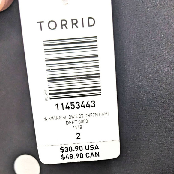 New Torrid Shirt Womens 2X Plus Size Sophie Chiffon Polka Dot Swing Cami Black - Picture 7 of 7